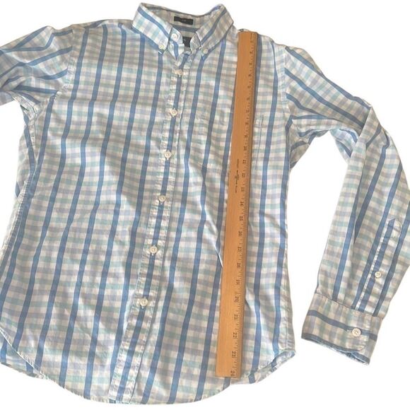 J Crew Blue and White Checked Long Sleeves Button Down Slim Shirt Size Small - Picture 4 of 7